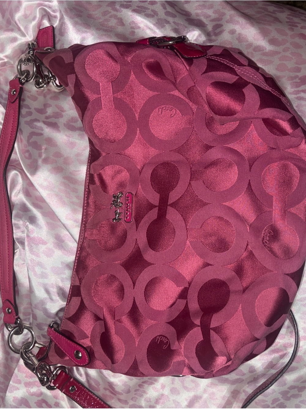 Coach Optic Pink Satin Signature Shoulder Bag